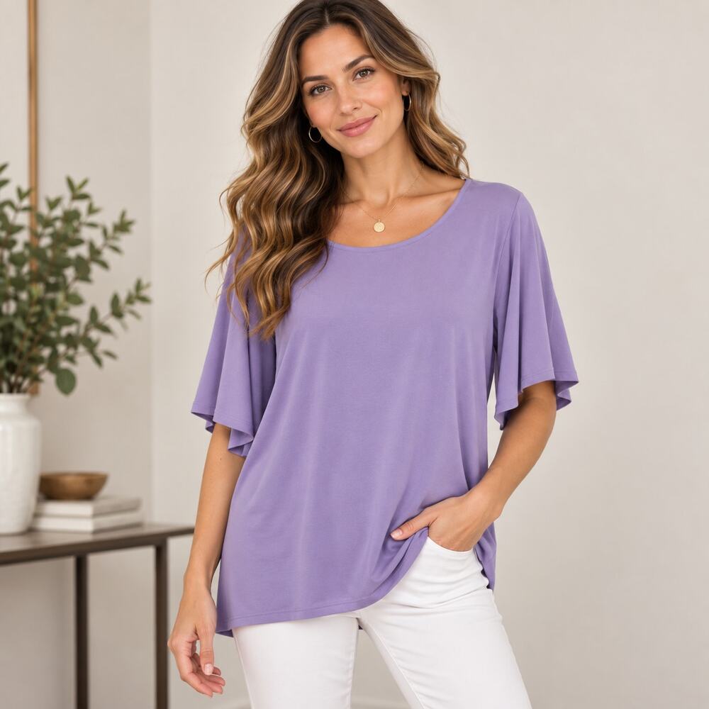 Susan Graver Liquid Knit Blouse Women's Size 2X Purple Minimalist Casual Office